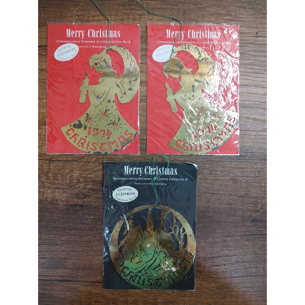 Vtg Biedermann German Collectors Series Christmas Ornament Lot Of 3 Angel A13